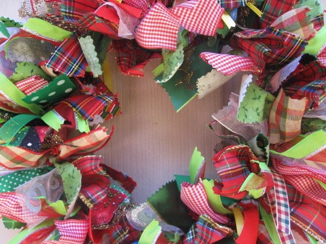 Christmas Wreath, Ribbon Wreath and Fabric Wreath for Christmas Décor, 14"