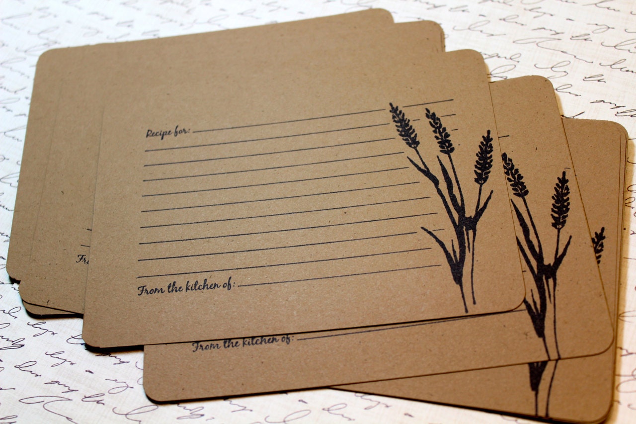 Set of 10 Vintage Inspired Kraft Recipe Cards - Wheat