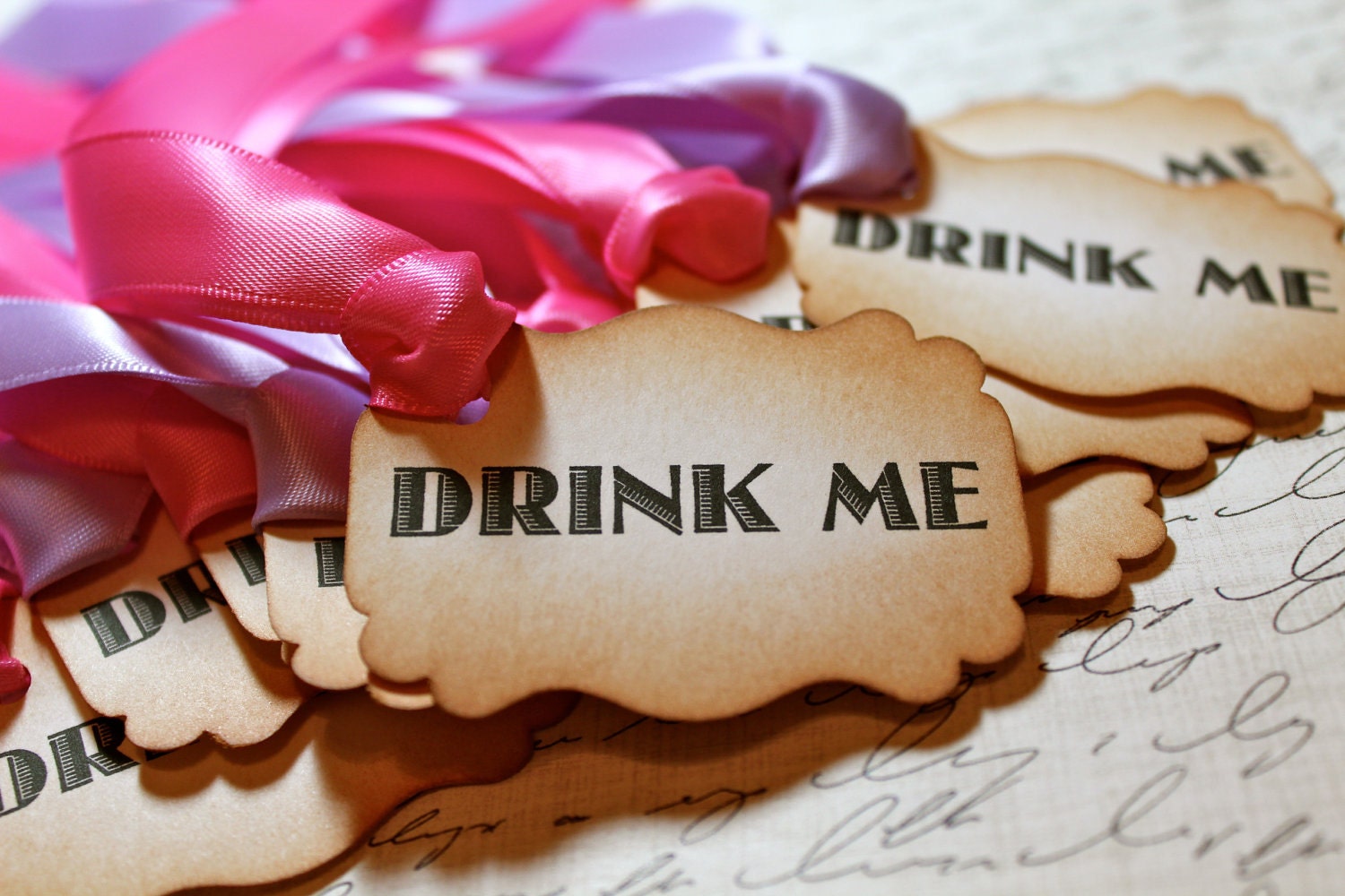 Vintage Inspired "Drink Me" Tags - Set of 10 - You Choose Ribbon Color