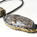 Black Agate Crystal Geode Pendant Leather Necklace
