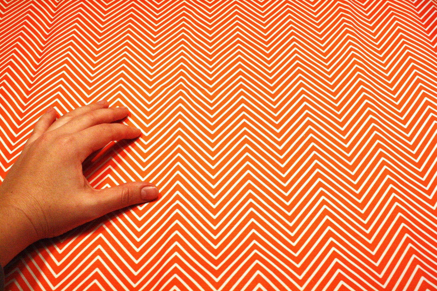 Home Fabric 1 yard- "Orange Chevron Small"  Cotton linen READY to ship