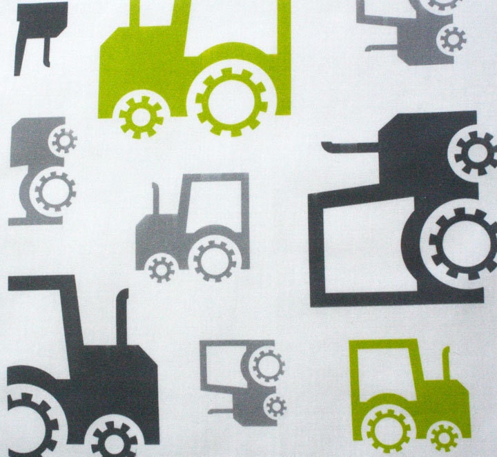ORGANIC Cotton Fabric-  Children's fabric " FUN TRACTORS- green/grey "(Fat Quarter) Ready to ship