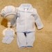 NEWBORN Baby Boy Handcrafted Blue Beret 4pc Knit Set with Bear... Isabella and Valentino (i&v baby)