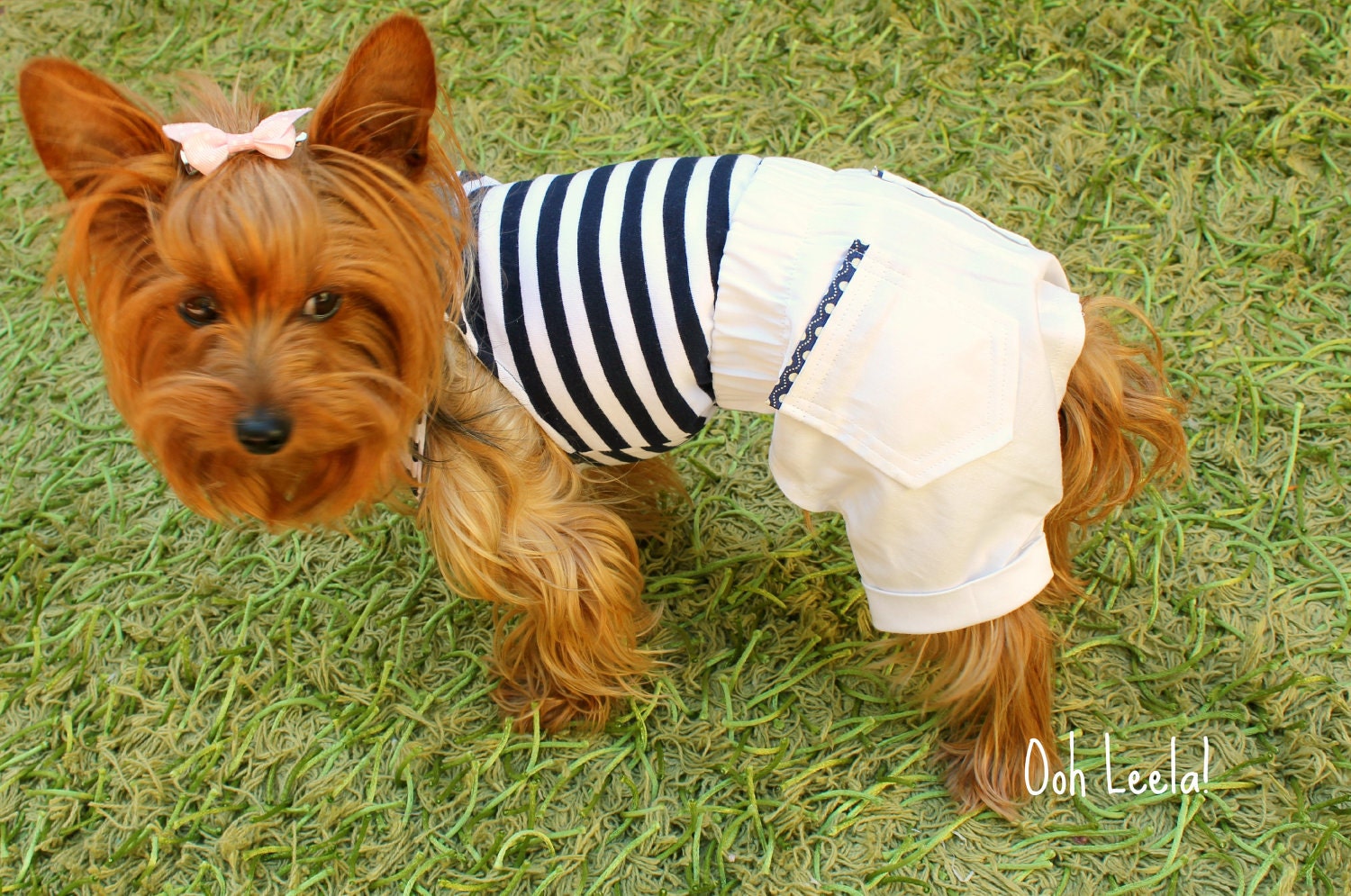Dog bloomer shorts white and navy blue - limited edition by Ooh Leela - handmade - MEDIUM