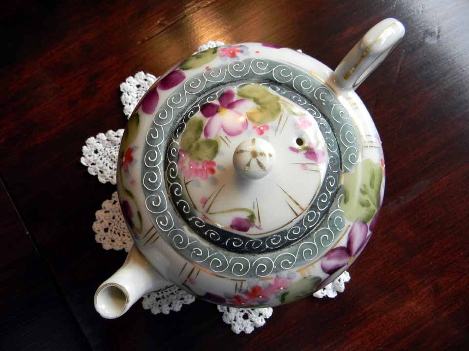 Vintage Hand Painted Purple Flowers Nippon Teapot 2424