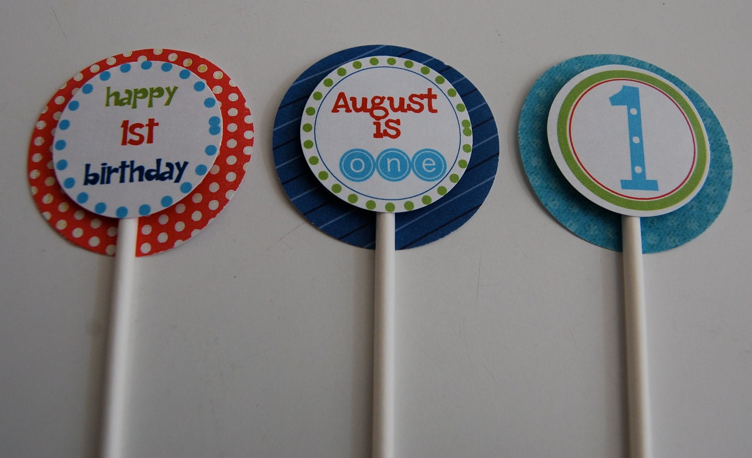 1st First Birthday Cupcake Toppers (24), You Pick the Colors