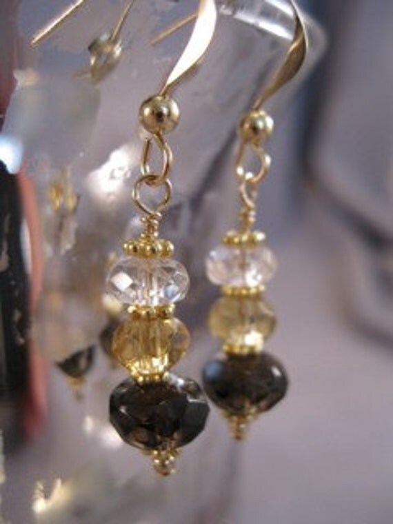 Smoky Quartz, Citrine & Rutilated Quartz Earrings
