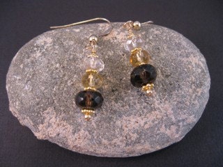 Smoky Quartz, Citrine & Rutilated Quartz Earrings