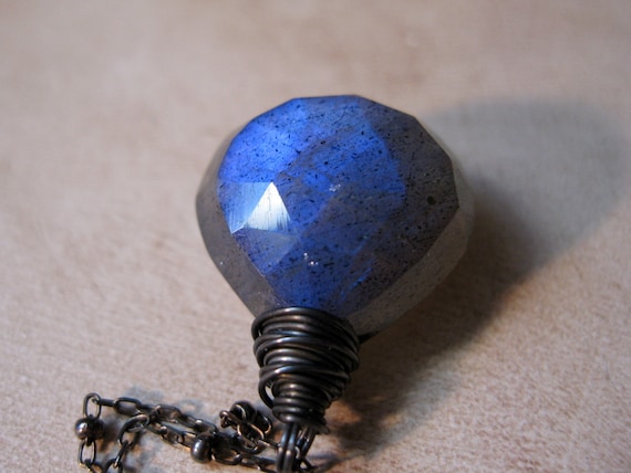 Labradorite Necklace, Oxidized Sterling Silver