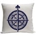 Nautical compass pillow cover, Blue and white 14 inch pillow