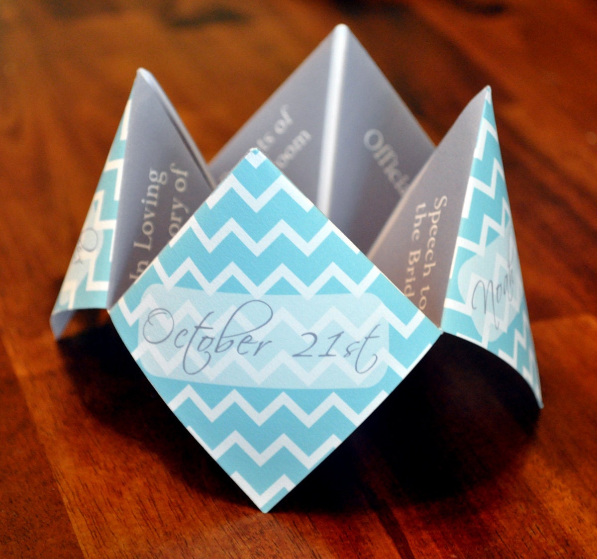 Wedding Program, Cootie Catcher, Custom, Printable, Decoration, Invitation, Personalized, Party, Favor, Chevron, DIY, Origami, Ceremony