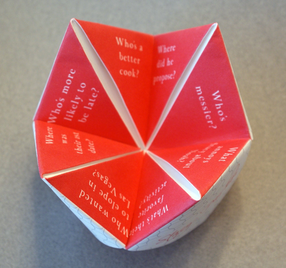Wedding Favor, Cootie Catcher, Decoration, Invitation, Program, Personalized, Party, Origami, DIY, Menu, Custom, Birthday, Chatter Box