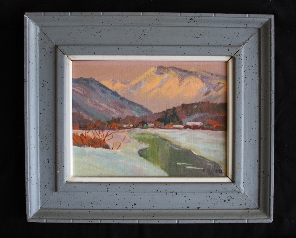 Framed Mountain Landscape Oil Painting