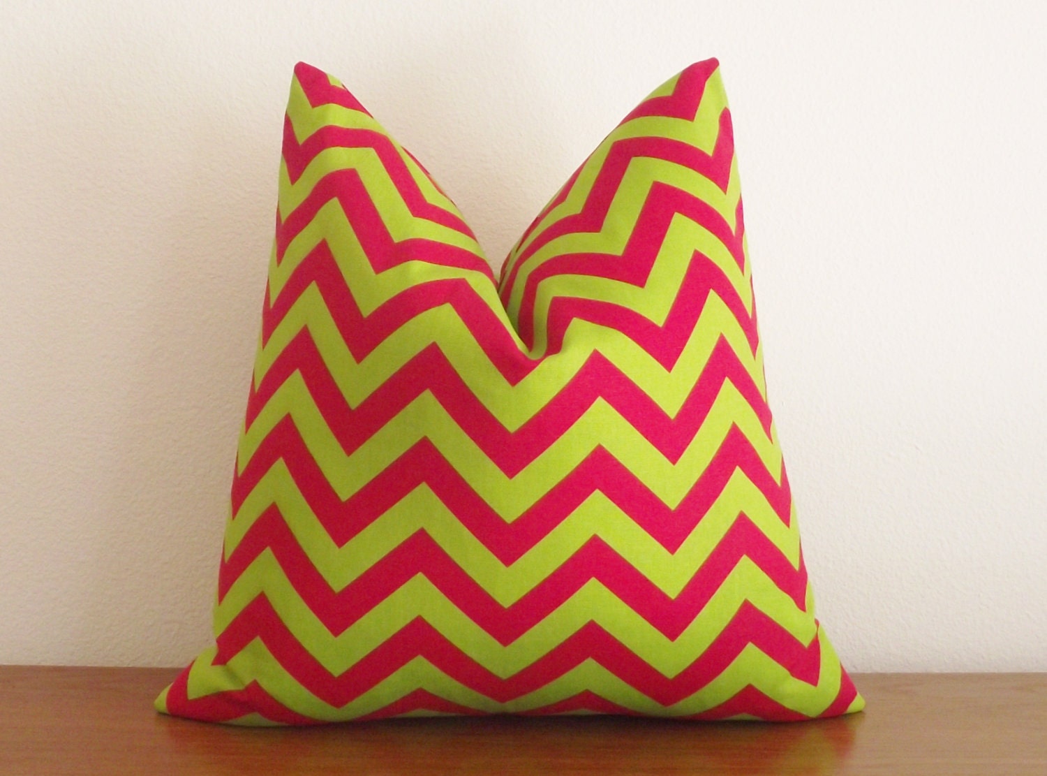 SALE- Decorative Pillow Cover- Chevron- Zig Zag- Chartreuse- Red- 18x18"