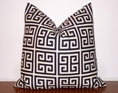 SALE- Greek Key Decorative Pillow Cover-- Geometric- Ivory- Navy Blue-18x18"