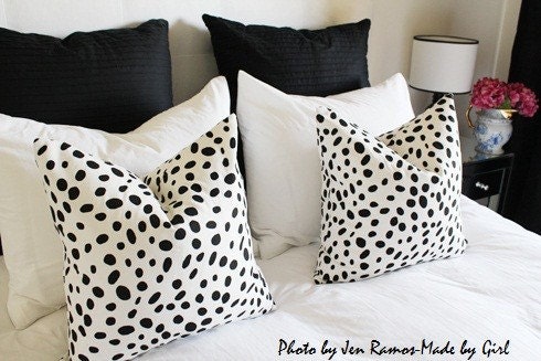 Set of two (2)- Decorative Pillow Covers- 12x12"-  Togo- Dots- Spots- Black- White-  WITH INSERTS- Crib Pillow