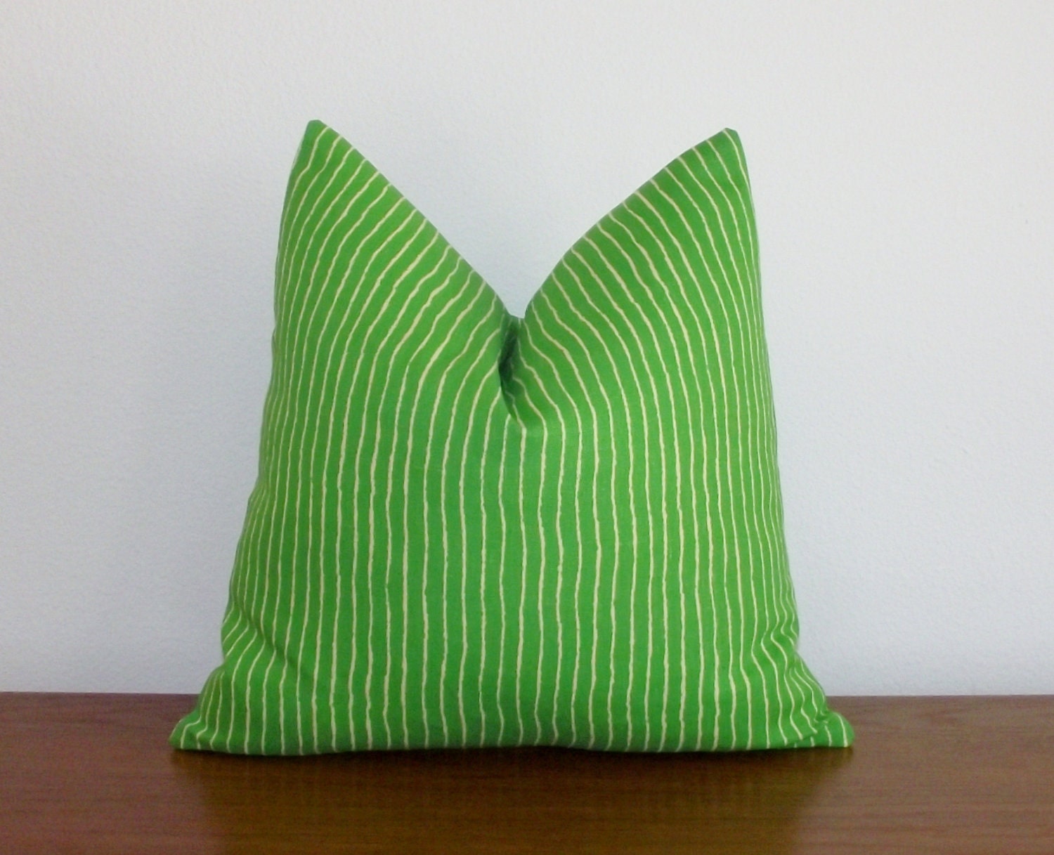 SALE- Decorative Pillow Cover- Linen Blend- Striped- Green- Yellow 16x16 inches