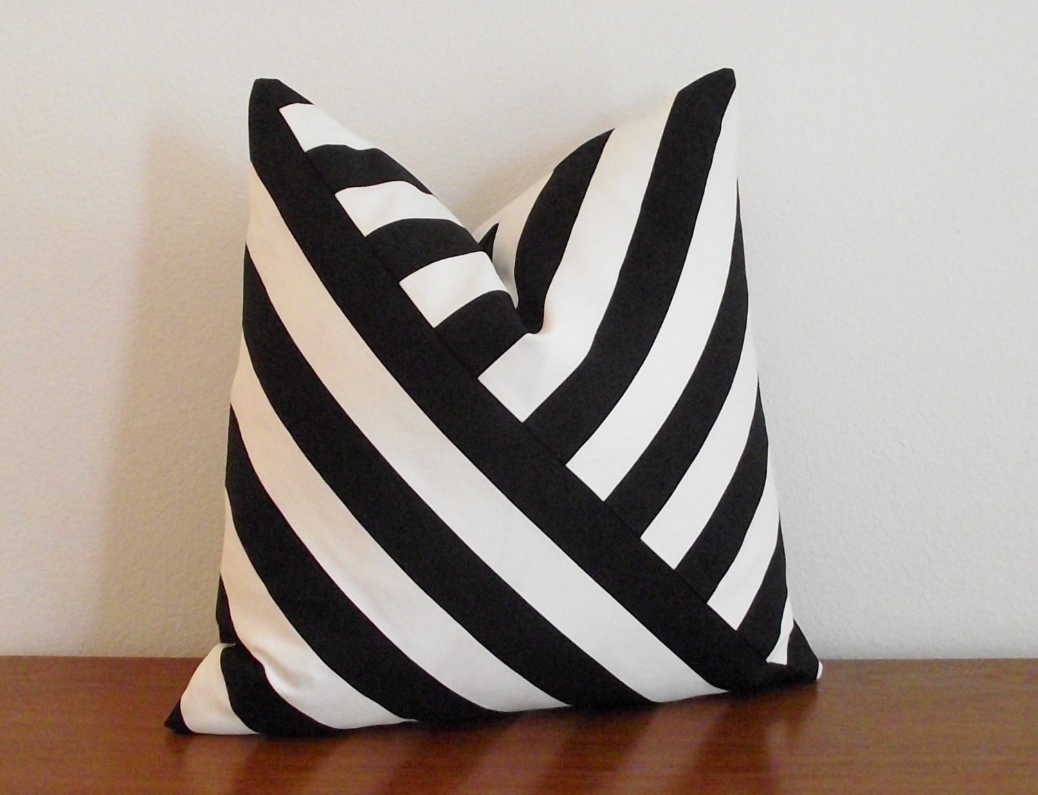SALE- Decorative Pillow Cover- Black and White- Stripes- 18x18"