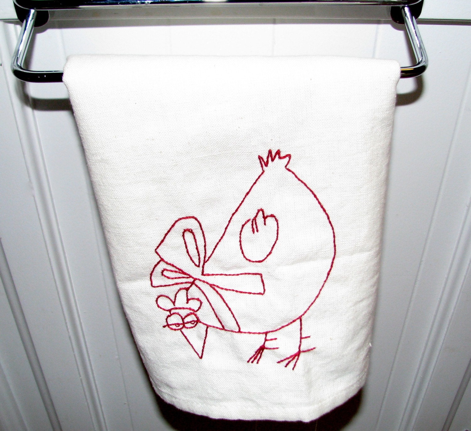 Redwork Chicken Dish Towel
