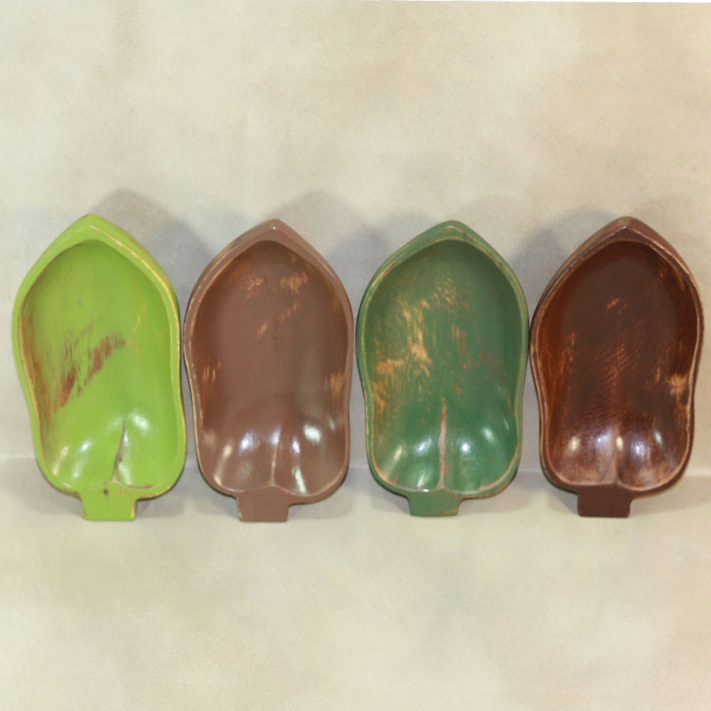 Wooden acorn trays hand painted in woodland green and brown