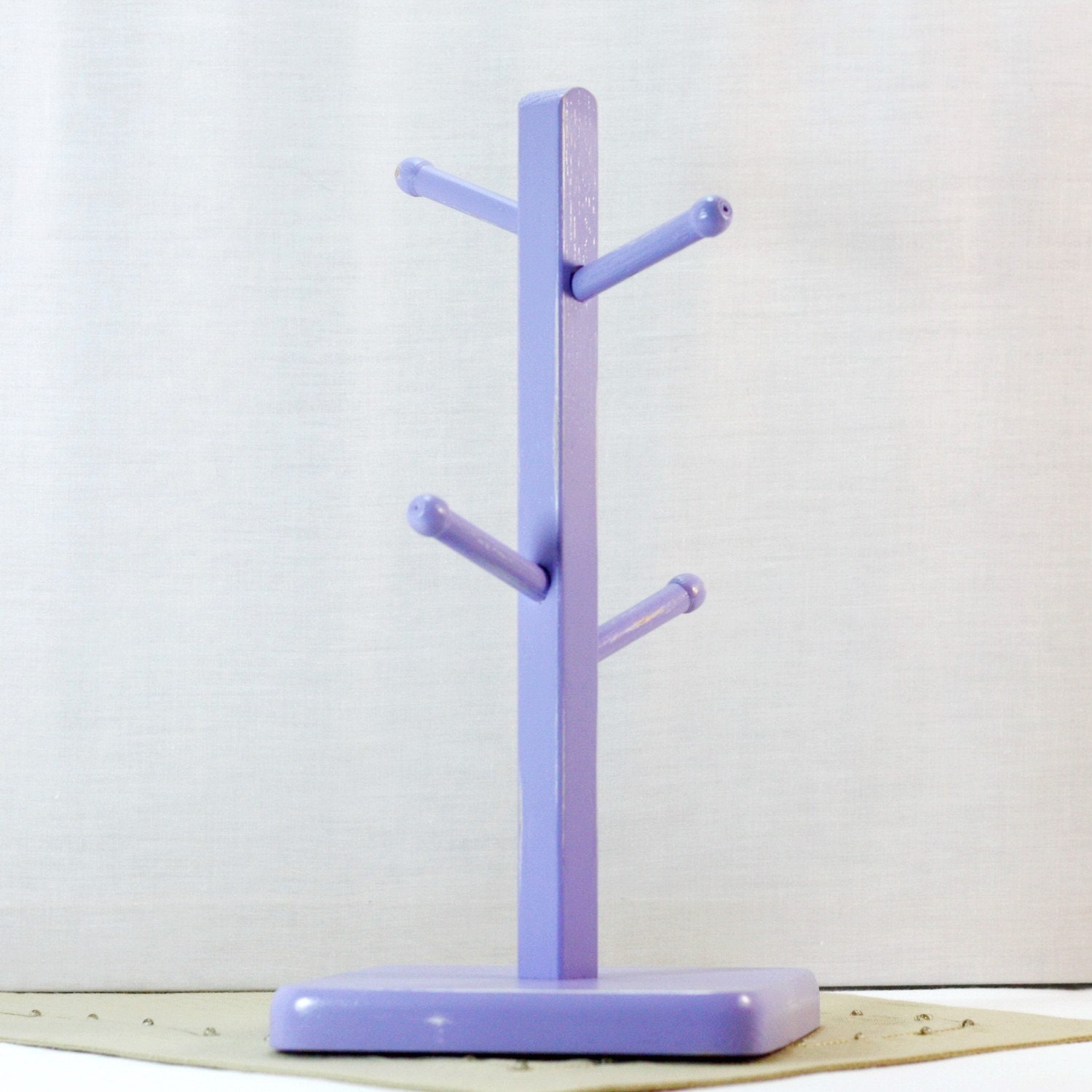 Vintage handpainted wooden cup or jewelry rack in lilac lavender