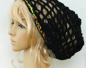 Slouchy Mesh..Snood..In Black and Rasta Multicolored Stripe