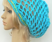 Slouch Mesh ..Snood ...In Turquoise and Multicolored Stripes