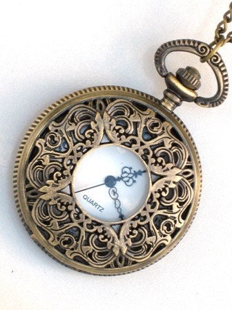 Steampunk - VICTORIAN TIMES Pocket Watch - Large - Necklace - Antique Brass - Neo Victorian - By GlazedBlackCherry