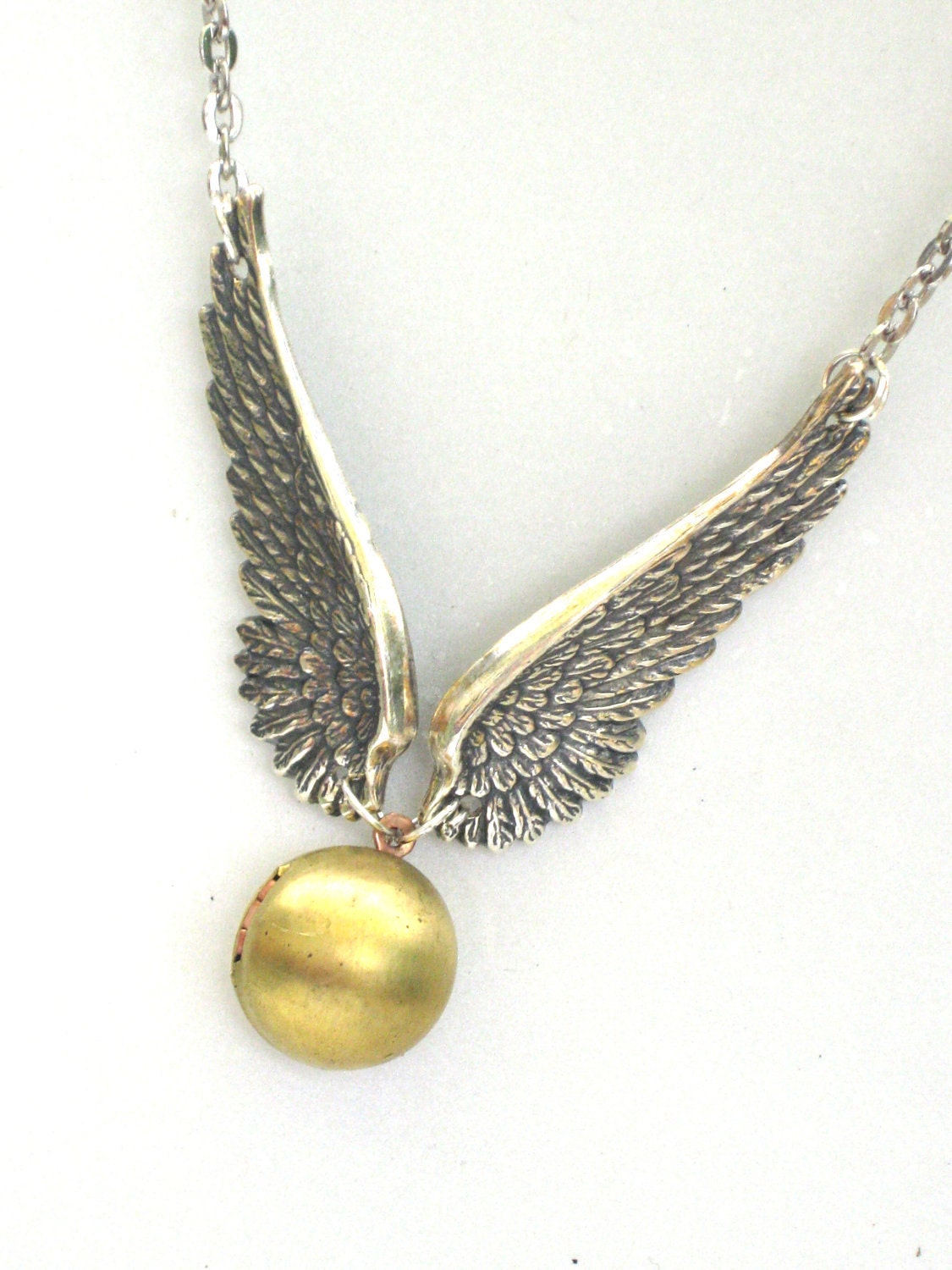 Steampunk Harry Potter FLYING Golden Snitch - SILVER WINGS - Locket Pendant Necklace - By GlazedBlackCherry