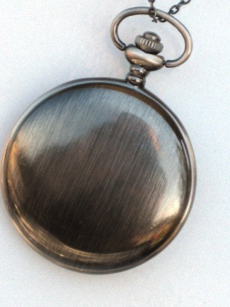 Steampunk - SHERLOCK HOLMES -  Pocket Watch - Mechanical - Large - Skeleton Style - Necklace - Gray Silver - GlazedBlackCherry