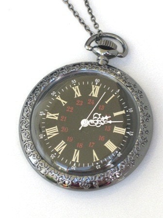 Steampunk - ALL ABOARD Pocket Watch - Jet Black - Large - Necklace - Neo Victorian - By GlazedBlackCherry