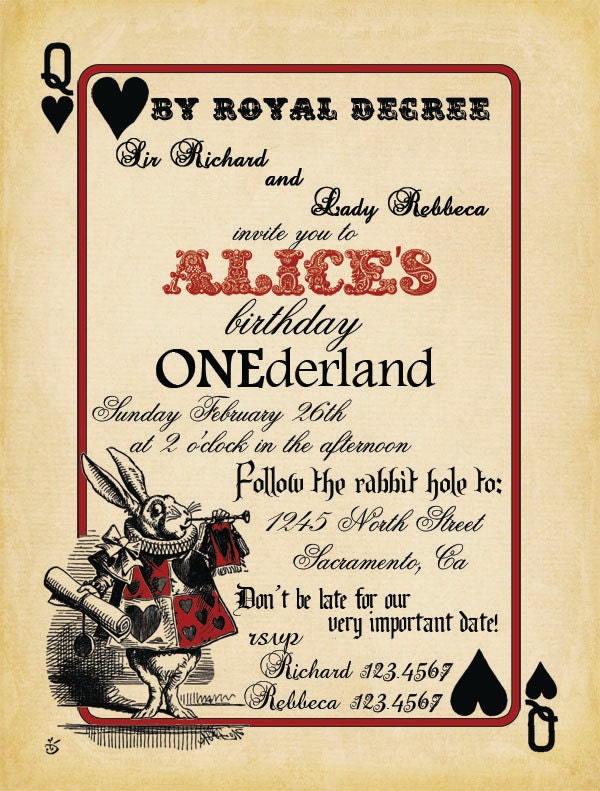 Playing Card Alice in Wonderland Invitation Bridal Shower or Birthday Invitation, Printable, Invite