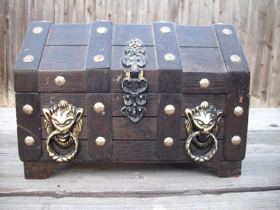 Antique Wood Treasure Chest by InspiredTreasureNest on Etsy