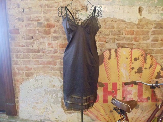 Vintage Black Slip Size 36 Nylon Adjustable Lingerie Vintage Clothing Undergarment Dress Lacey