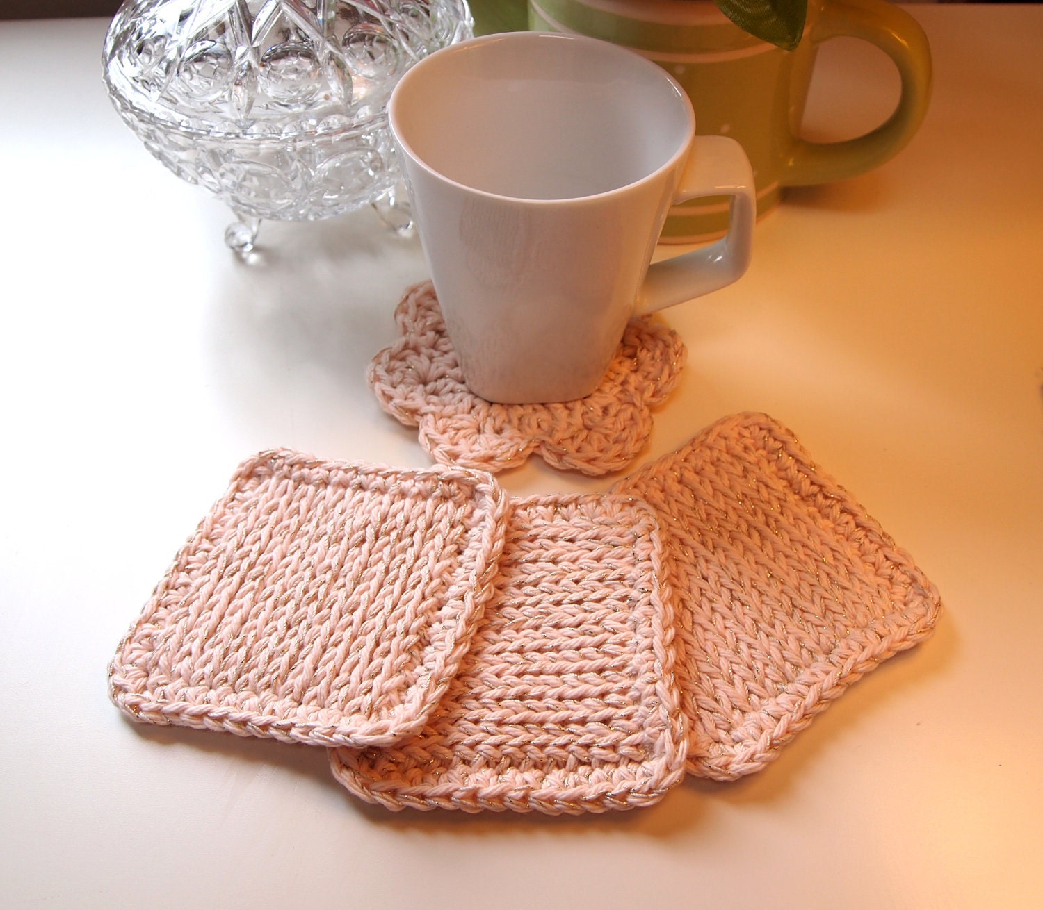 Pale Peach & Gold Metallic Cotton Coasters