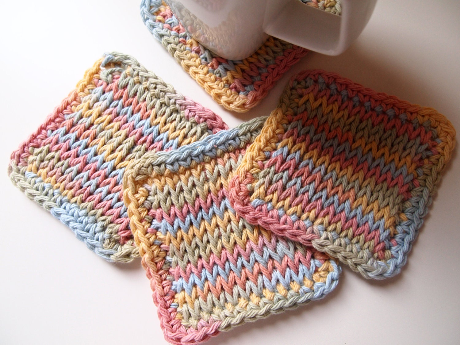 Set of 4 square cotton coasters in Buttercream