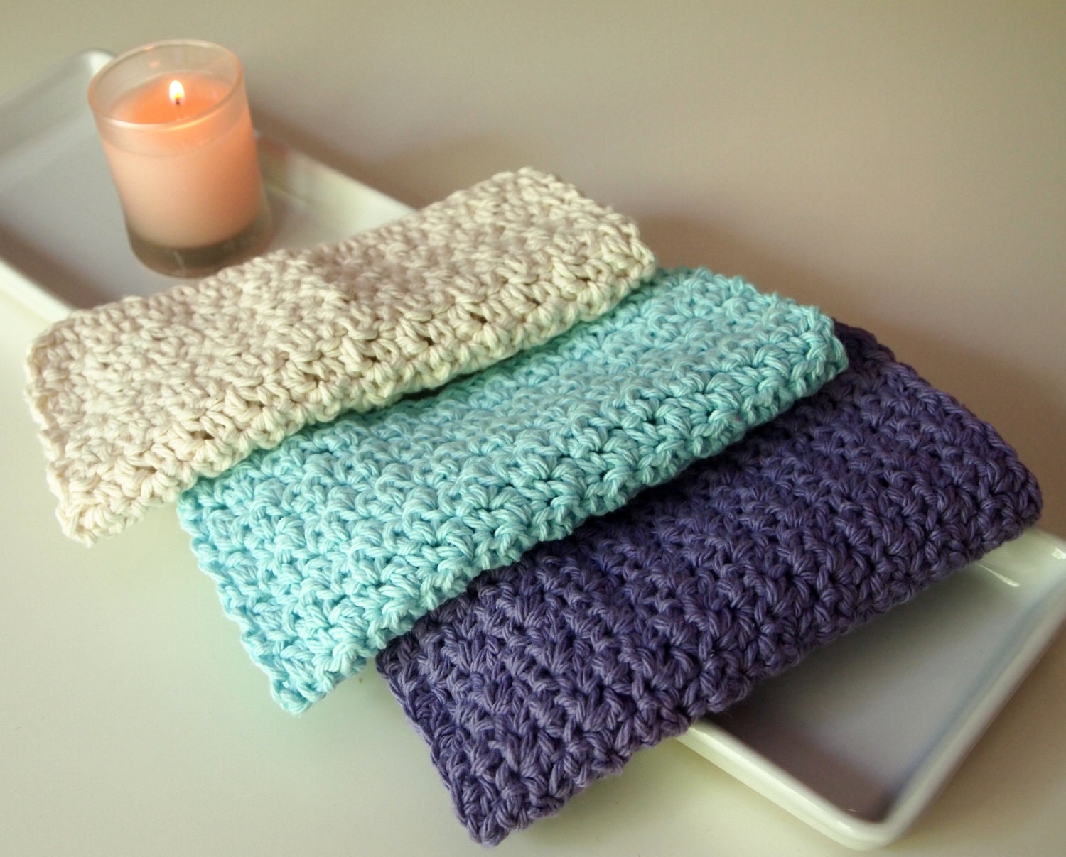 set of three 7" x 7" 100% cotton washcloths/dishcloths (choose your colors)