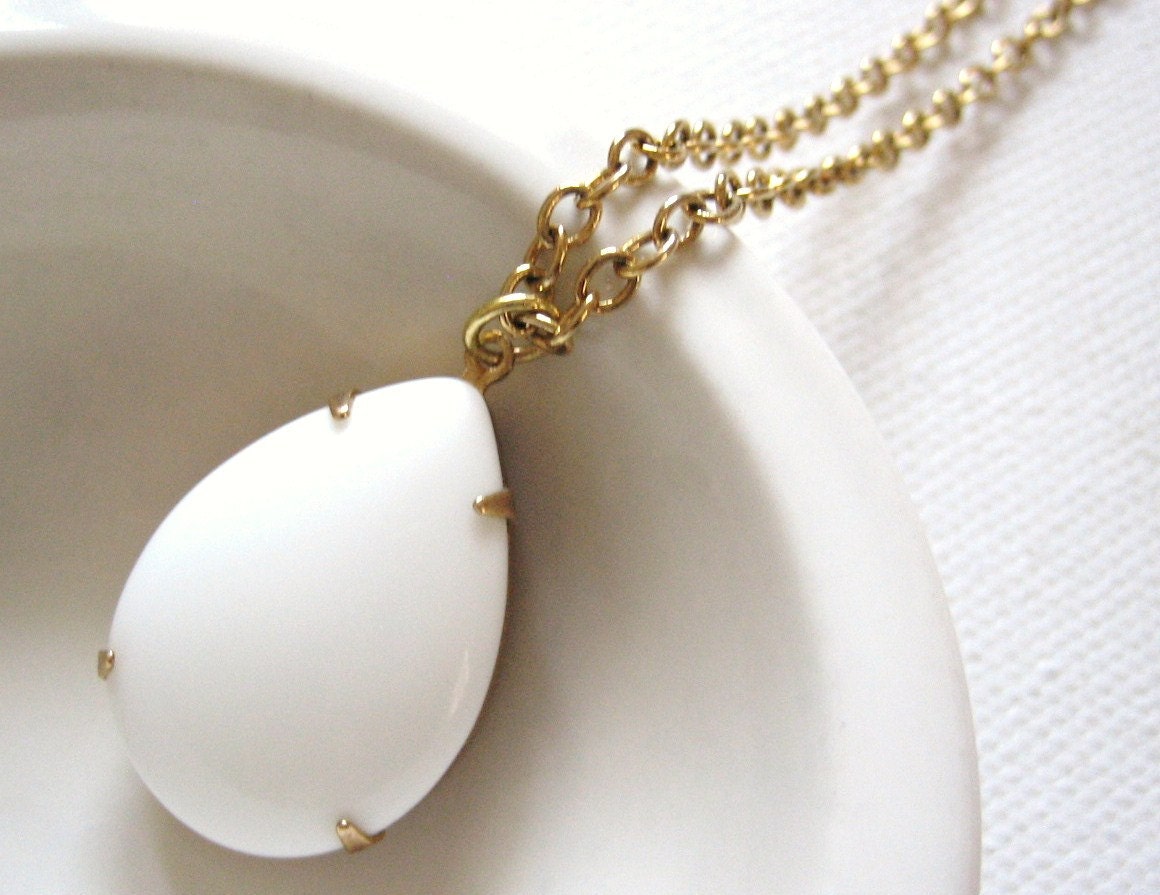 Milk Glass - White Glass Drop Necklace