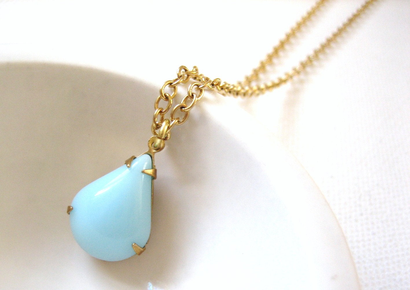 Sea Breeze - Powder Blue Glass Teardrop Necklace