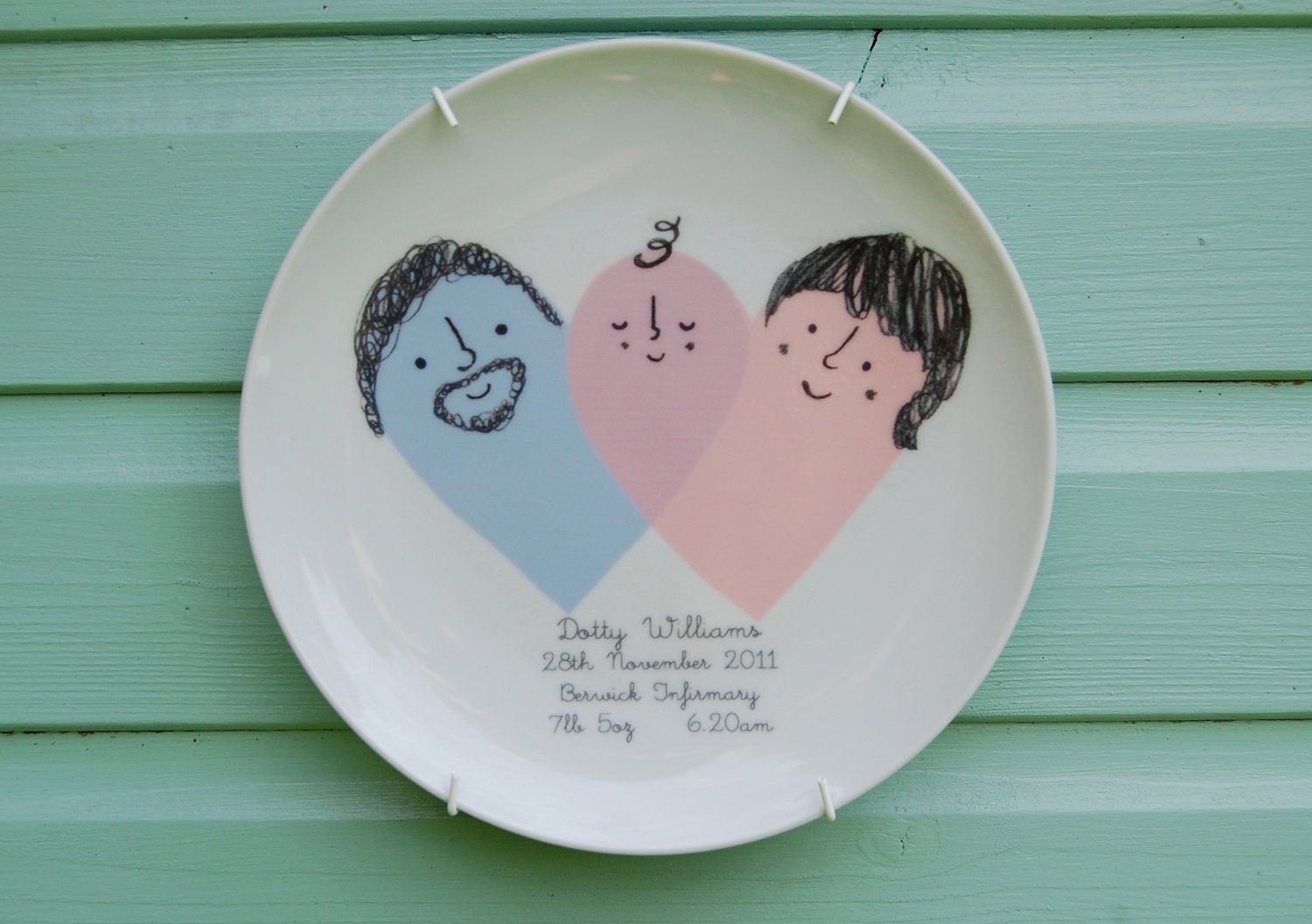 Custom Baby Birth Plate - Heart theme