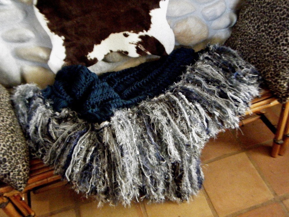 Ranch Decor Dark Denim Blue Fringe Texas Decor Throw Blanket Afghan Lap Warmer, 6 Feet Long