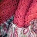 Cottage Chic Rose Pink Throw Blanket. Shabby Chic Home Decor with Ivory, Green in Fringe. Country Cottage Hand Knit Afghan, Old Fashioned