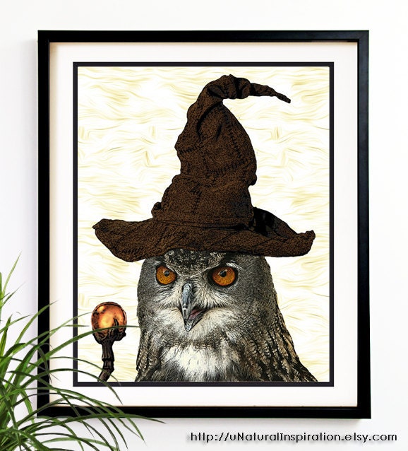20% OFF Sale Harry Potter Owl Art Wizard Wand Bird Print 8x10 childrens art collage mixed media digital print poster (1024)