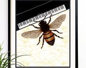20% OFF Sale Bee Art print Bee playing piano Musician Music art music decorations wall art wall hangings (1021)