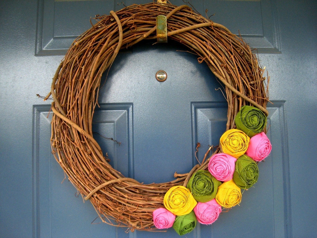 The Madeline - Fabric Rose Grapevine Wreath - 18 inch - Made to Order
