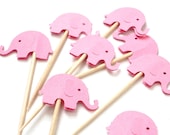 24 Decorative Pink Elephant party picks, toothpicks, food picks, cupcake toppers - No742