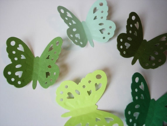 50 Large Silhouette Embossing Mixed Green Butterfly Punch Embellishments - No394