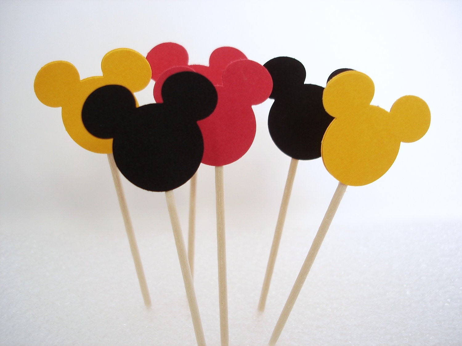 24 Decorative Red Black Yellow Mickey Mouse party picks, toothpicks, food picks, cupcake toppers - No720