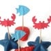 24 Sea Life Blue Fish Red Crab Cupcake Toppers, Party Picks, Toothpicks, Food Picks - No447