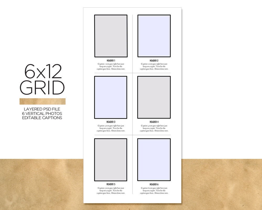 6x12 Grid With Captions / Layered PSD Template